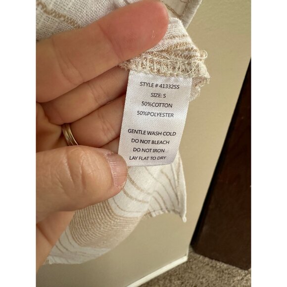 SOLD Grade & Gather womens white tan Blouse small short sleeve cotton po - Picture 7 of 9